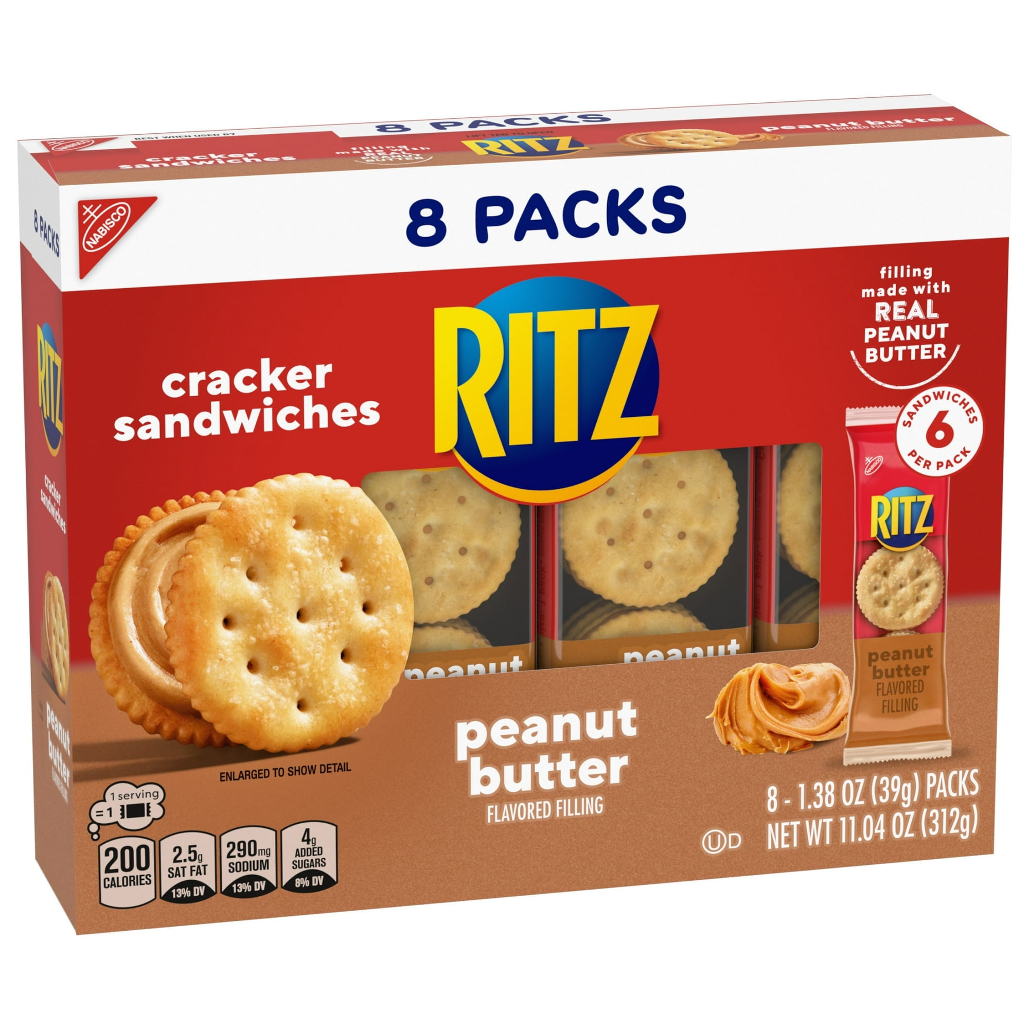 RITZ Peanut Butter Sandwich Crackers, Halloween Snacks, 8 - 1.38 oz (Pack of 6)