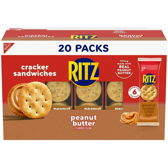 RITZ Peanut Butter Sandwich Crackers, Lunch Snacks, 20 Snack Packs (6 Crackers Per Pack)