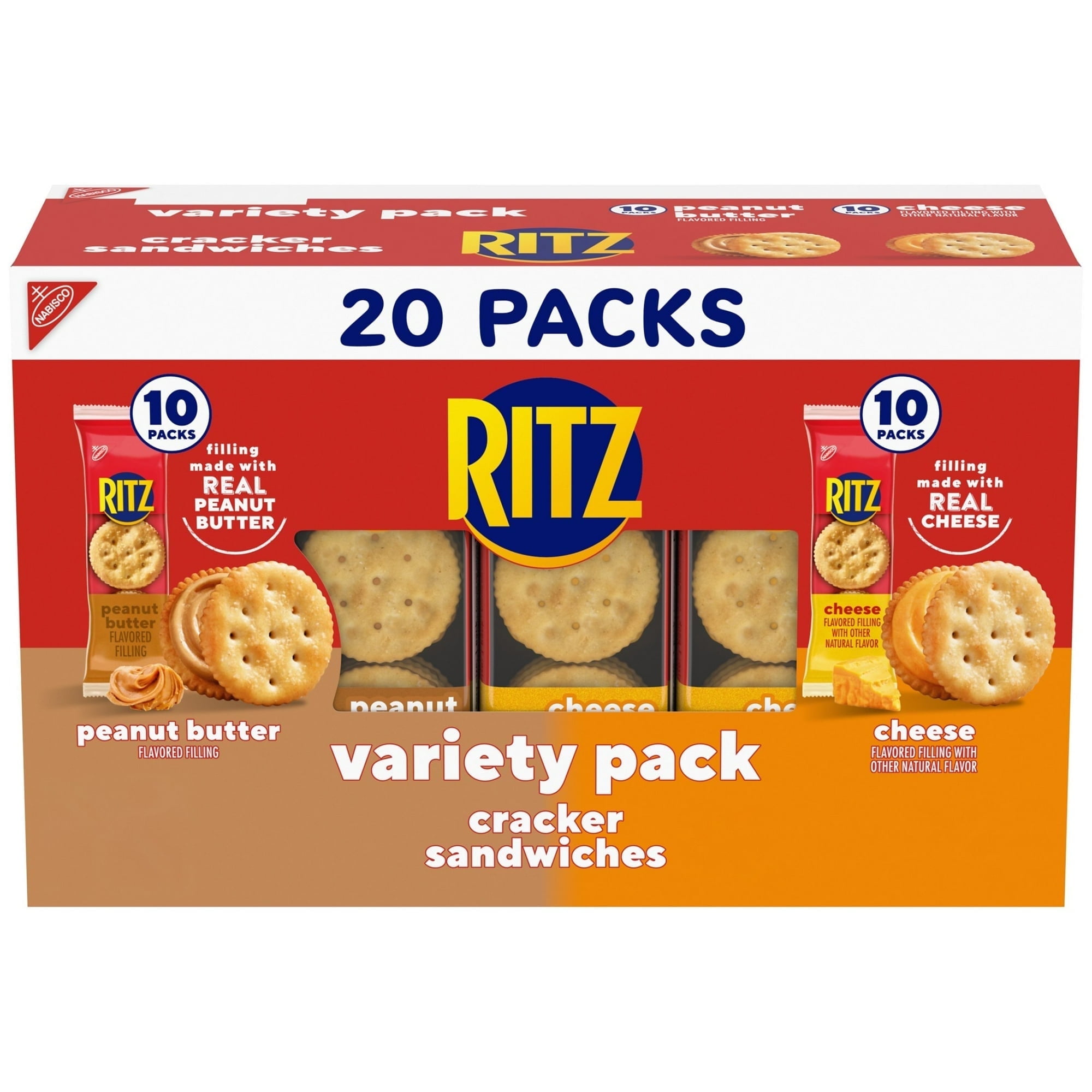 RITZ Peanut Butter and Cheese Sandwich Crackers Variety Pack, Lunch Snacks, 20 Snack Packs (2 Pack of 20 Snack Pack)