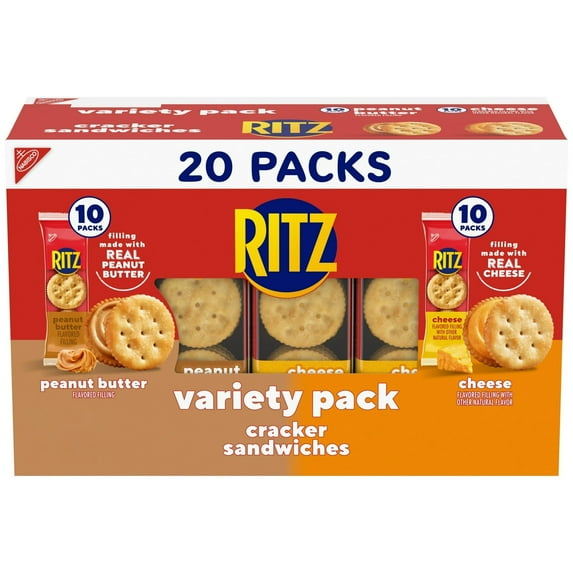 Ritz Peanut Butter And Cheese Sandwich Crackers Variety Pack, Lunch Snacks, 20 Snack Packs (6 Crackers Per Pack) - Pack of 2