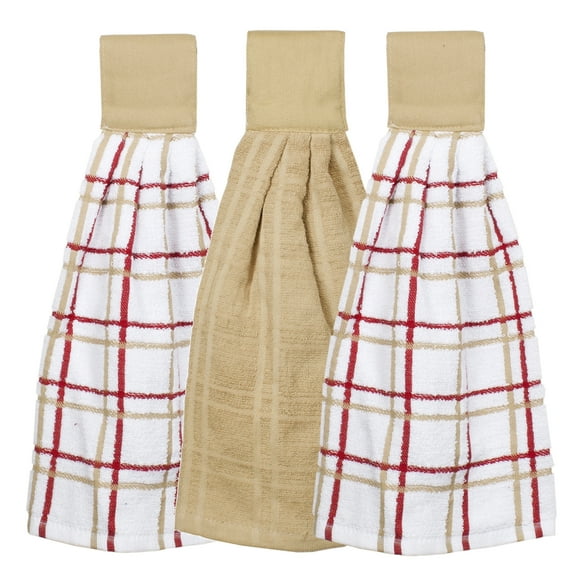 RITZ 3-Pack Solid and Multi Check Tie Towel Set, Biscotti