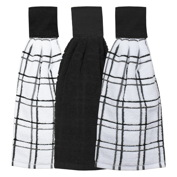 RITZ 3-Pack Solid and Multi Check Tie Towel Set, Black
