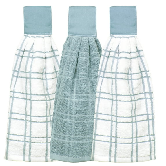 RITZ 3-Pack Solid and Multi Check Tie Towel Set, Dew