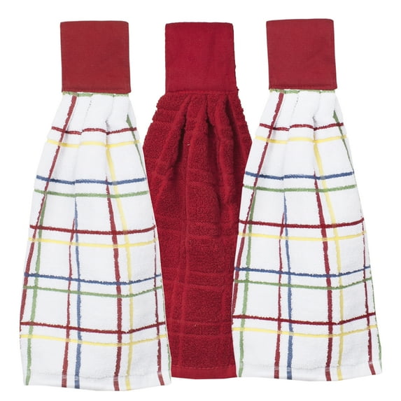 RITZ 3-Pack Solid and Multi Check Tie Towel Set, Paprika