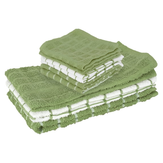 RITZ 3-Pack Terry Check Kitchen Towel Set and 6-Pack Terry Check Dish Cloth Set, Cactus
