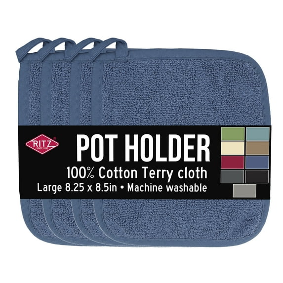 RITZ Ritz 4-Pack Terry Pot Holder Set, Federal Blue