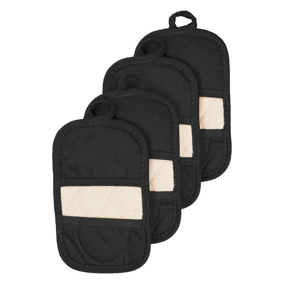 RITZ Pot Holder Mitz Set, 100% Cotton, 4-Pack, 5.5" x 8.5", Black