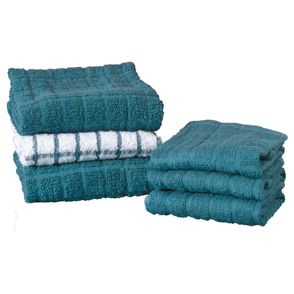 RITZ Terry Kitchen Towel and Dish Cloth, Set of 3 Towels and 3 Dish Cloths, Atlantic
