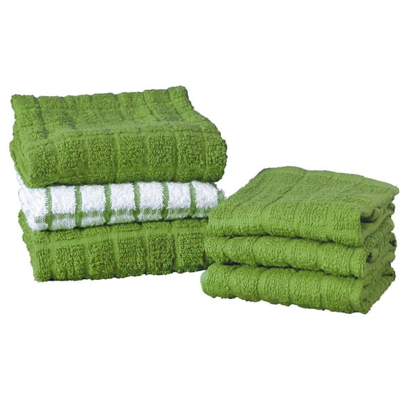 RITZ Terry Kitchen Towel and Dish Cloth, Set of 3 Towels and 3 Dish Cloths, Fluorite Green