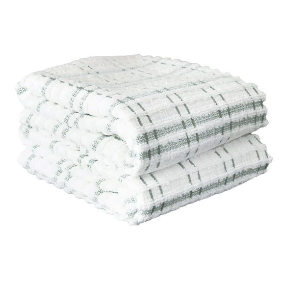 RITZ Royale Collection 100% Combed Terry Cotton, Oversized Kitchen Towel Set, 2-Pack, Check, Juniper