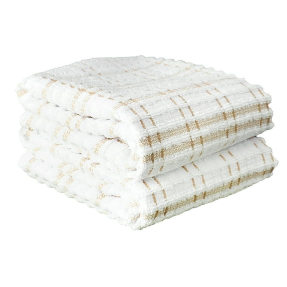 RITZ Royale Collection 100% Combed Terry Cotton, Oversized Kitchen Towel Set, 2-Pack, Check, Straw