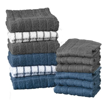 RITZ Ritz Variety 12-Pack Checked and Solid Kitchen Towel and Dish Cloth Set, Federal Blue/Graphite
