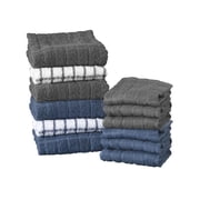 RITZ Variety 12-Pack Checked and Solid Kitchen Towel and Dish Cloth Set, Federal Blue/Graphite