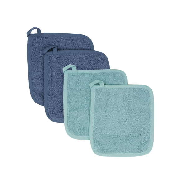 RITZ Ritz Variety 4-Pack Terry Pot Holder Set, Dew/Federal Blue