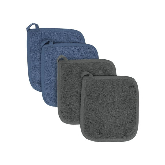 RITZ Ritz Variety 4-Pack Terry Pot Holder Set, Federal Blue/Graphite