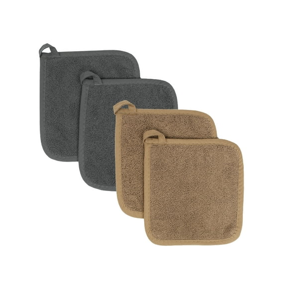 RITZ Ritz Variety 4-Pack Terry Pot Holder Set, Mocha/Graphite