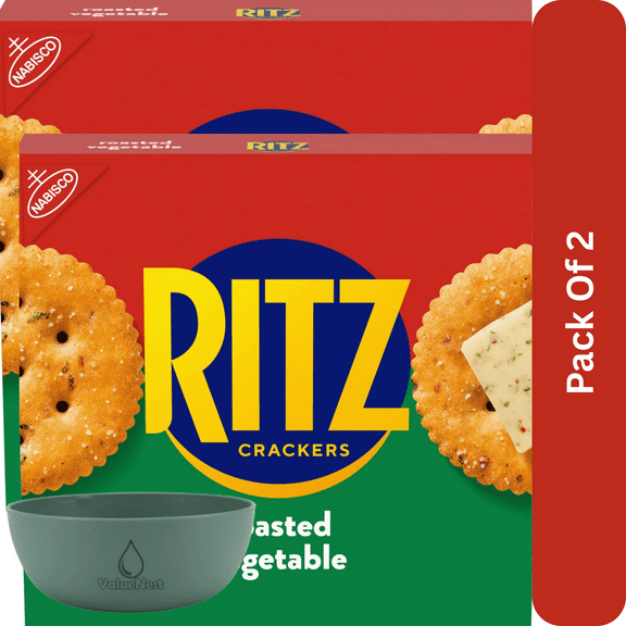 RITZ Roasted Vegetable Crackers, Snacks for Kids and Adults,  13.3 oz Lunch Snacks, With Olive Green Bowl By ValueNest