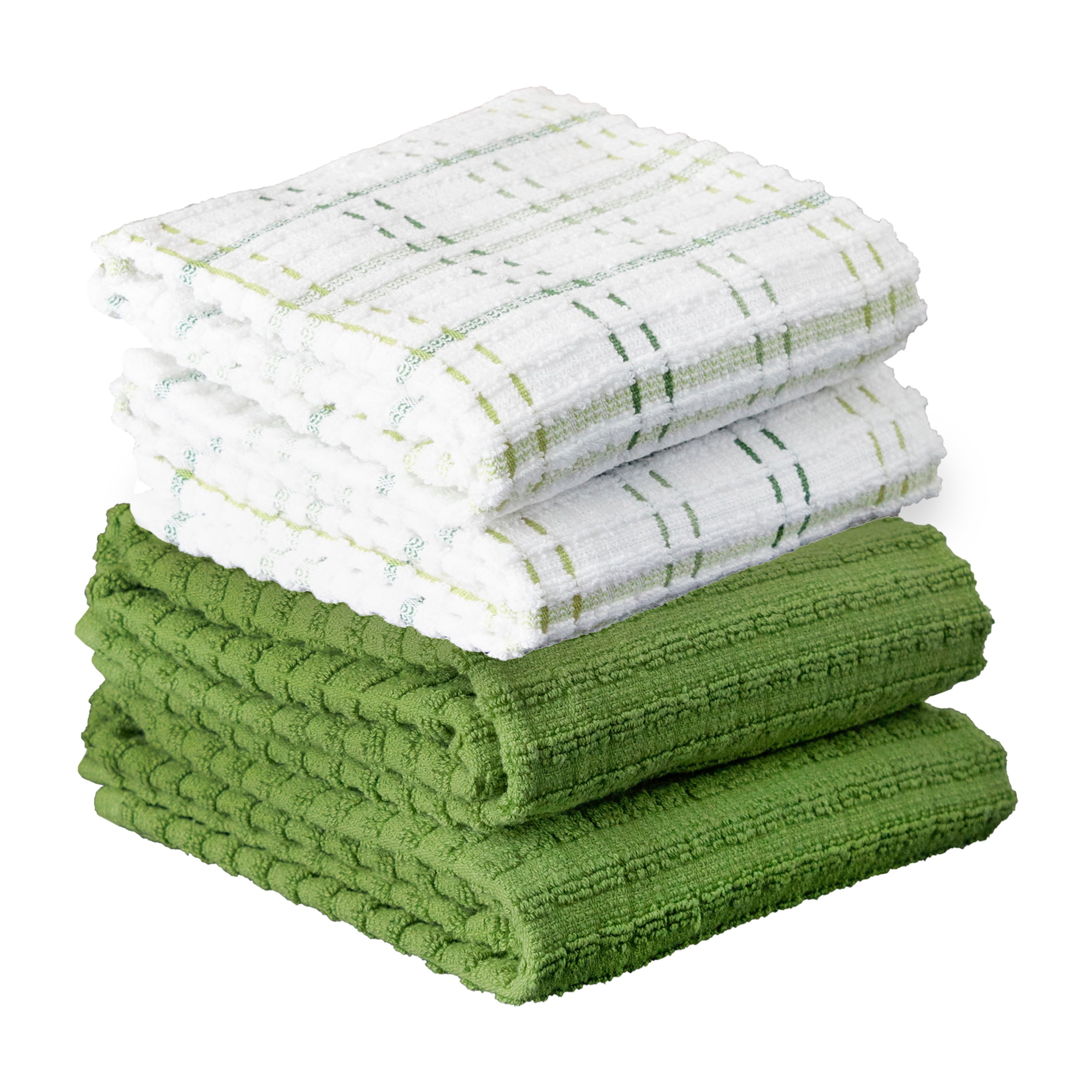 RITZ Royale Collection 100% Combed Terry Cotton, Oversized Kitchen Towel Set, 4-Pack, Solid & Coordinate, Cactus