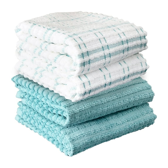 RITZ Royale Collection 100% Combed Terry Cotton, Oversized Kitchen Towel Set, 4-Pack, Solid & Coordinate, Dew