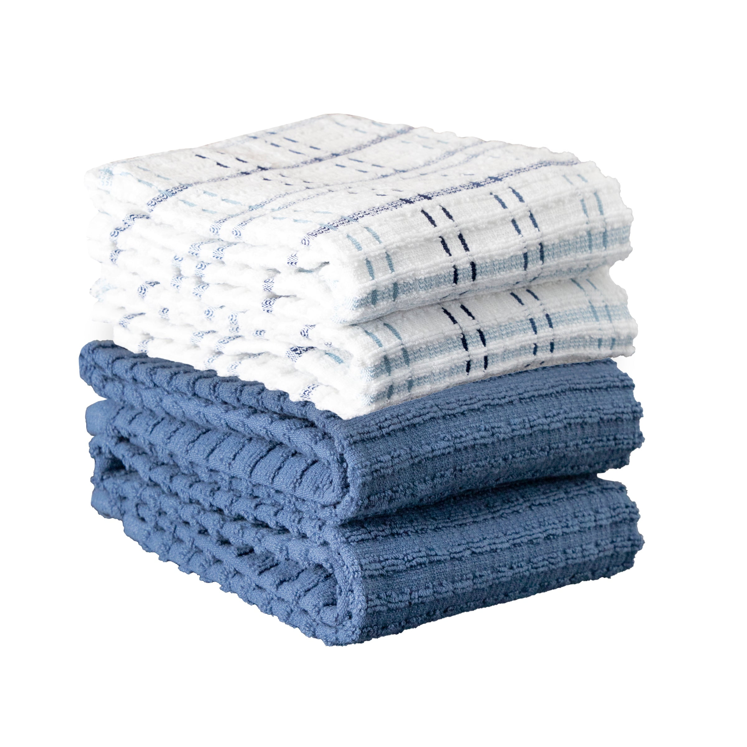 RITZ Royale Collection 100% Combed Terry Cotton, Oversized Kitchen Towel Set, 4-Pack, Solid & Coordinate, Federal Blue