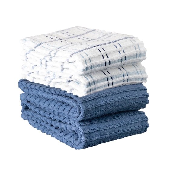 RITZ Royale Collection 100% Combed Terry Cotton, Oversized Kitchen Towel Set, 4-Pack, Solid & Coordinate, Federal Blue