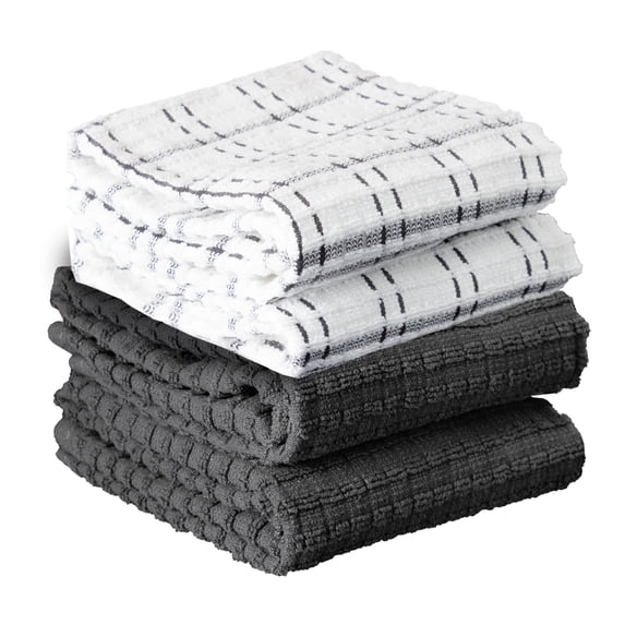 RITZ Royale Collection 100% Combed Terry Cotton, Oversized Kitchen Towel Set, 4-Pack, Solid & Coordinate, Graphite
