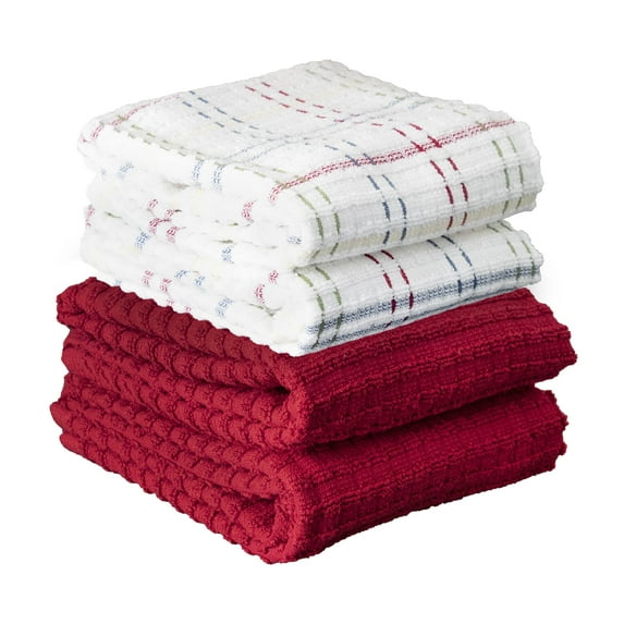 RITZ Royale Collection 100% Combed Terry Cotton, Oversized Kitchen Towel Set, 4-Pack, Solid & Coordinate, Paprika