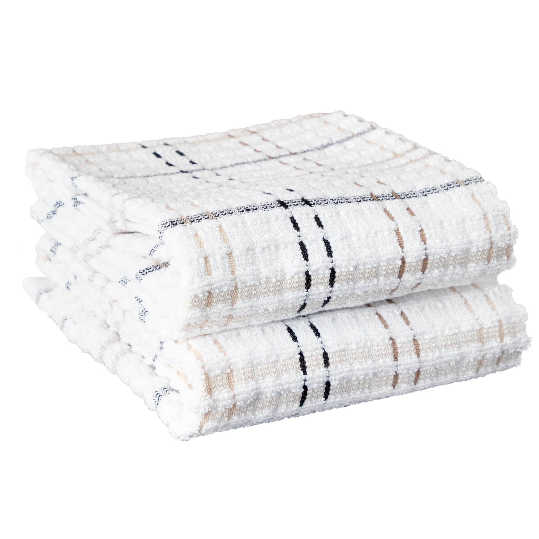 Latte Plaid Terry Cotton Kitchen Towel Set