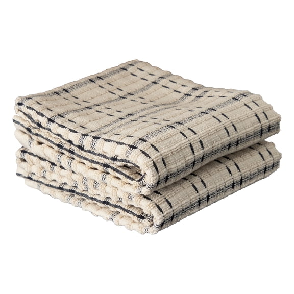 RITZ Royale Collection 100% Combed Terry Cotton, Oversized Kitchen Towel Set, 2-Pack, Check, Black