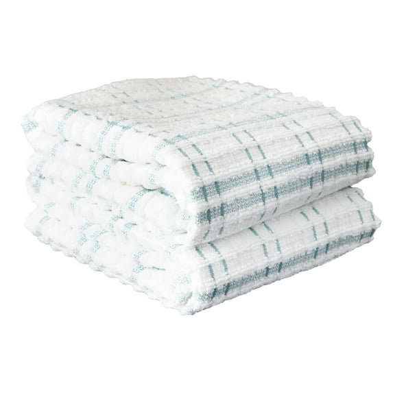 RITZ Royale Collection 100% Combed Terry Cotton, Oversized Kitchen Towel Set, 2-Pack, Check, Dew