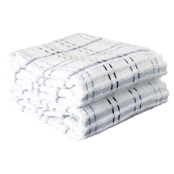 RITZ Royale Collection 100% Combed Terry Cotton, Oversized Kitchen Towel Set, 2-Pack, Check, Federal Blue