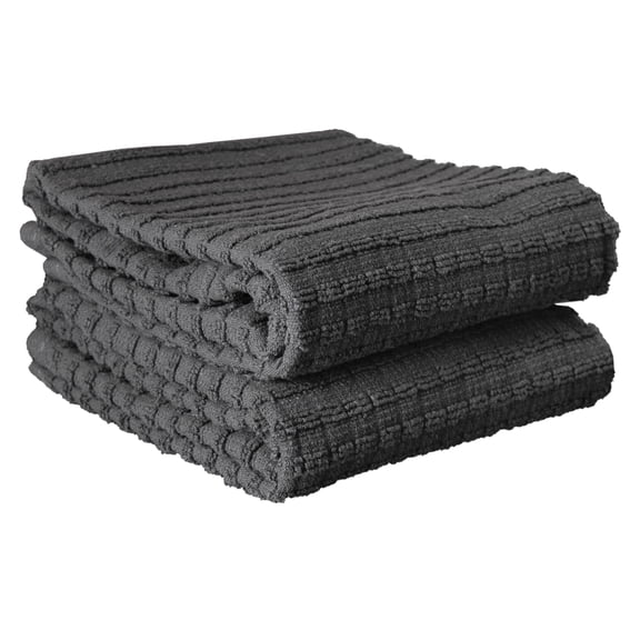 RITZ Royale Collection 100% Combed Terry Cotton, Oversized Kitchen Towel Set, 2-Pack, Solid, Graphite