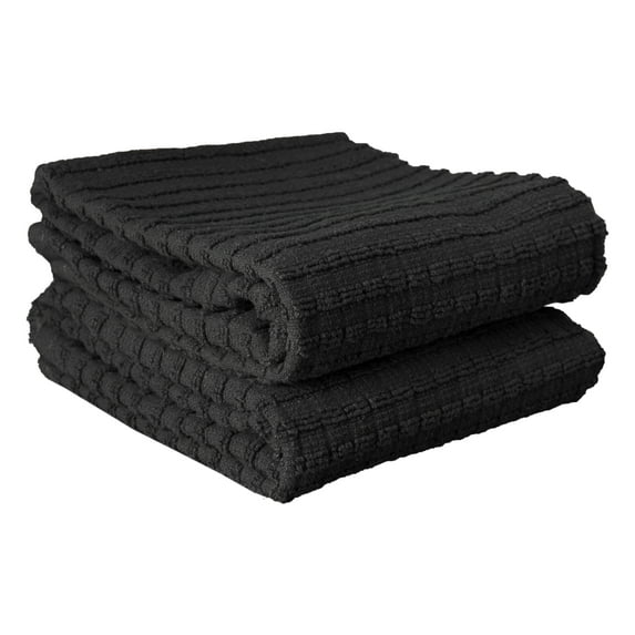 RITZ Royale Collection 100% Combed Terry Cotton, Oversized Kitchen Towel Set, 2-Pack, Solid, Black