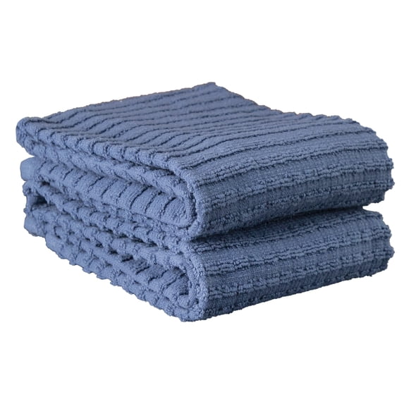 RITZ Royale Collection 100% Combed Terry Cotton, Oversized Kitchen Towel Set, 2-Pack, Solid, Federal Blue