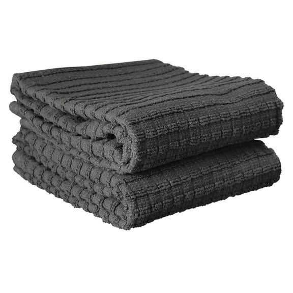 RITZ Royale Collection 100% Combed Terry Cotton, Oversized Kitchen Towel Set, 2-Pack, Solid, Graphite