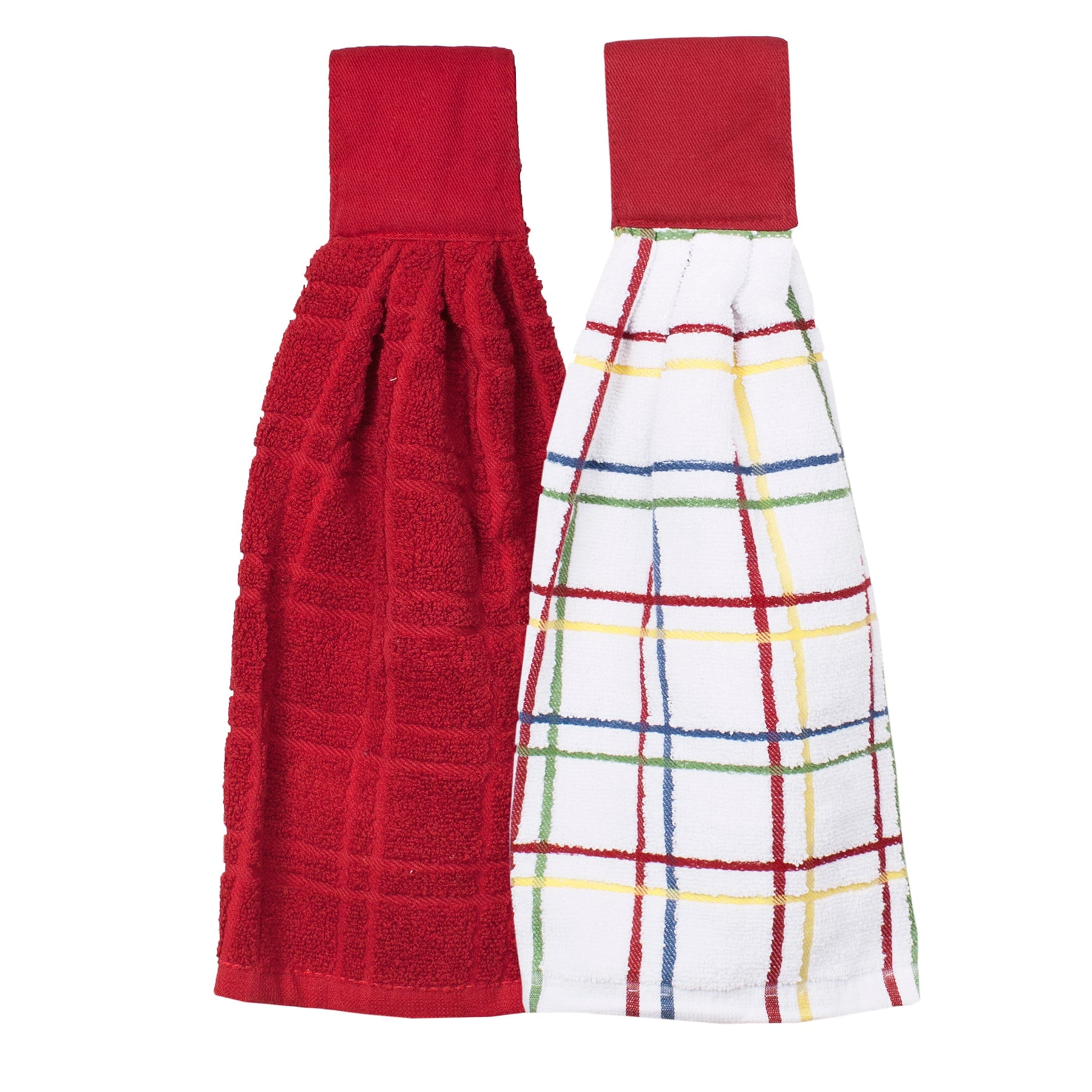 Paprika Red and Multi Check Cotton Terry Kitchen Towel Set