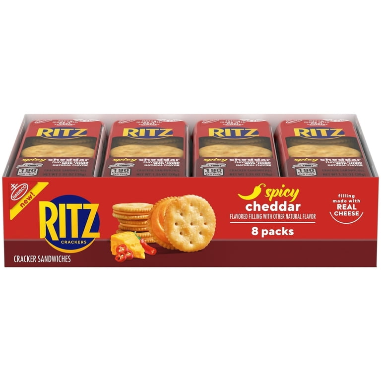 RITZ Spicy Cheddar Cheese Sandwich Crackers, Lunch Snacks, 8 Snack