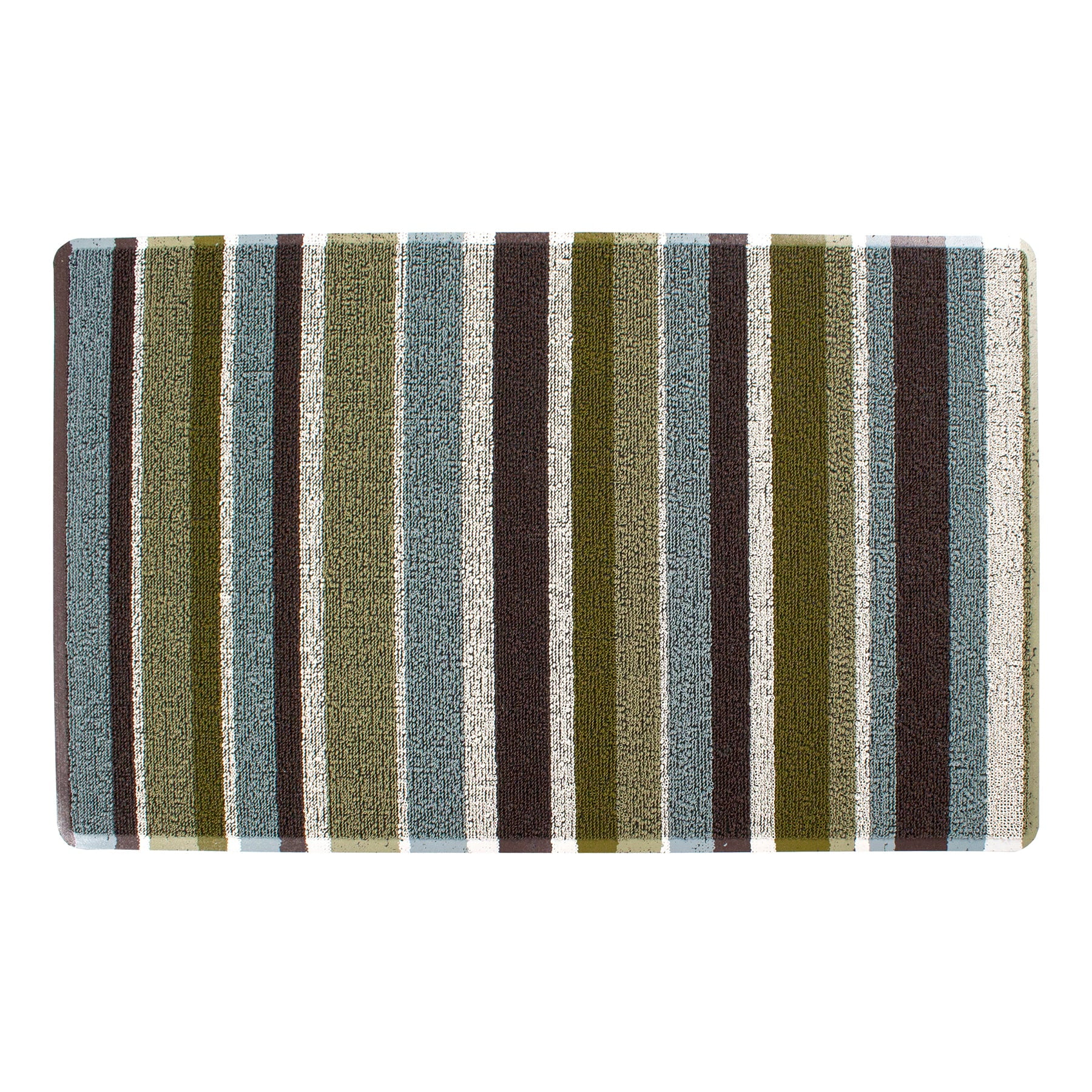 Green and Blue Striped Tufted Outdoor Door Mat 29" x 18"