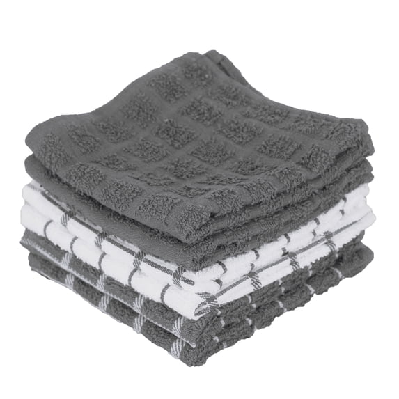 RITZ Terry Check Dish Cloth, Set of Six, Grey