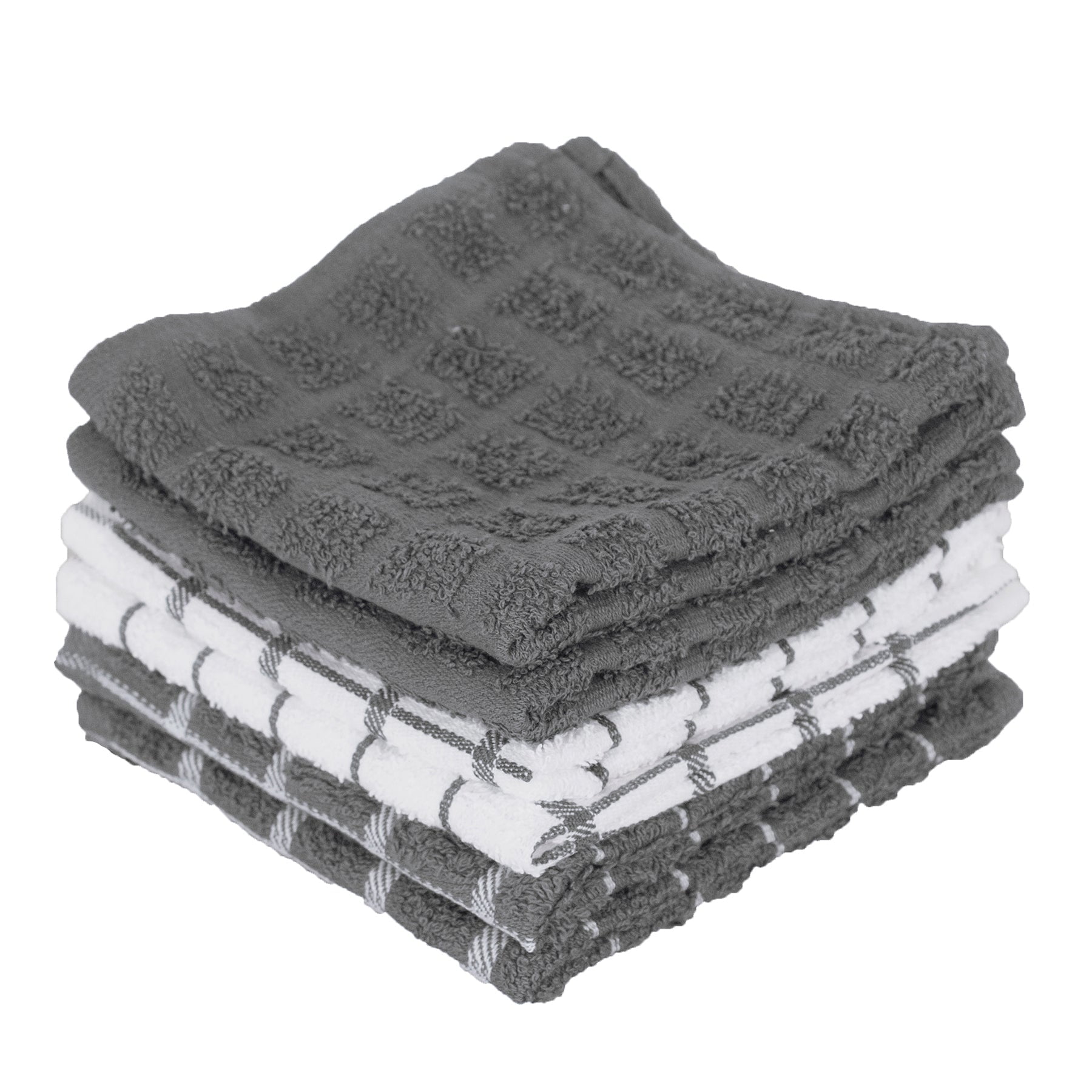 Gray Terry Cotton Check Dish Cloth Set of Six