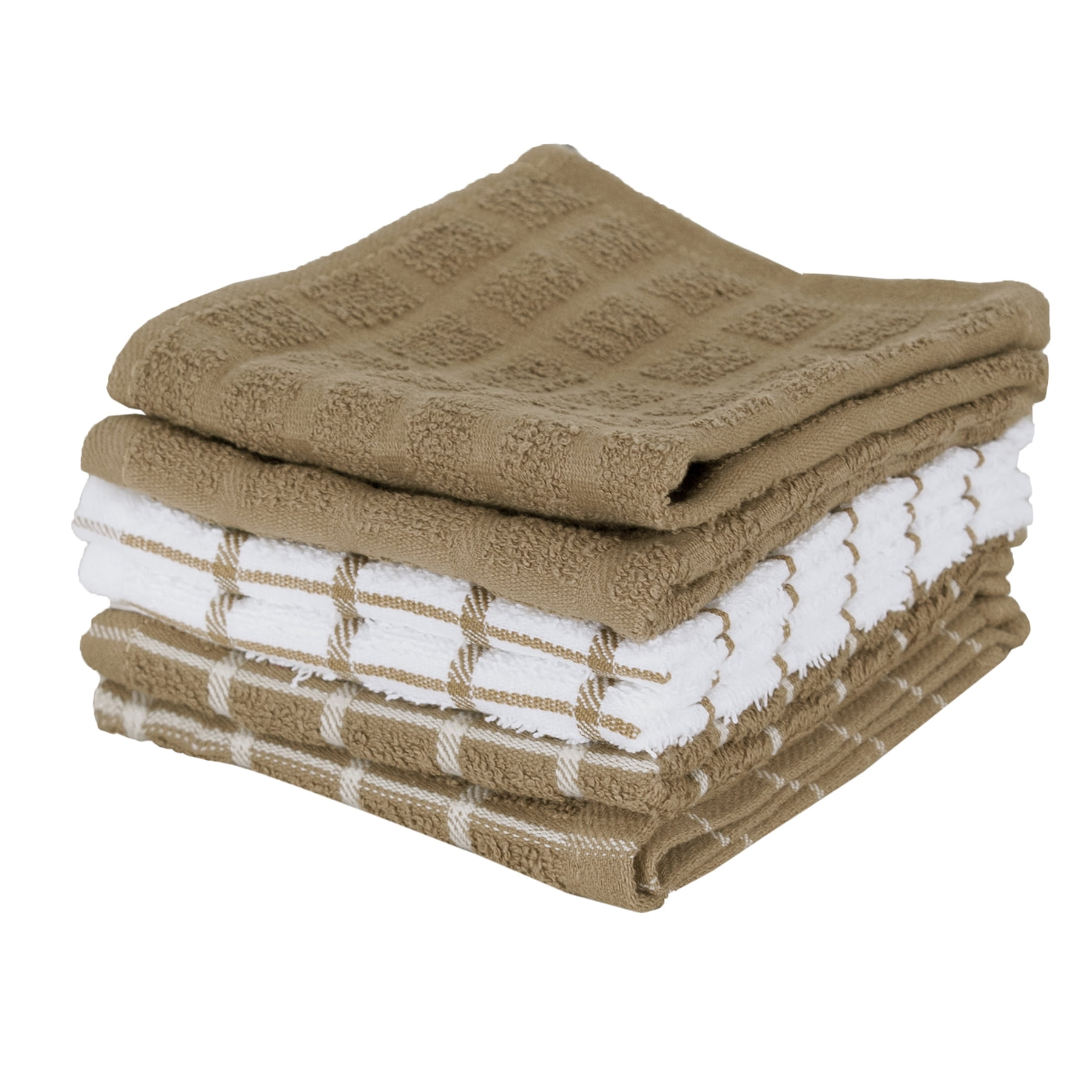 RITZ Terry Check Dish Cloth, Set of Six, Mocha