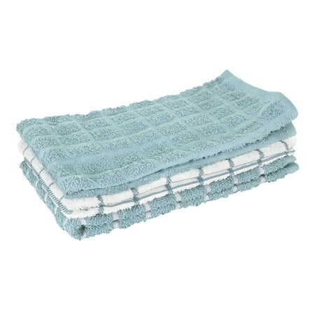 RITZ Terry Check Kitchen Towel Set, 3-Pack, 15" x 25", Dew