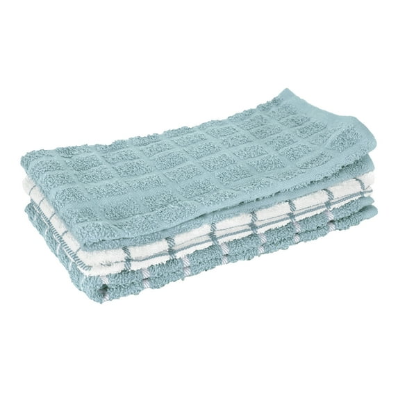 RITZ Terry Check Kitchen Towel Set, 3-Pack, 15" x 25", Dew