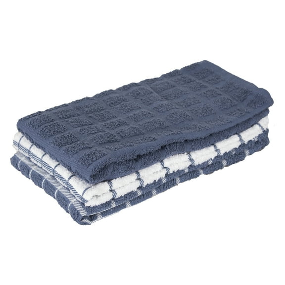 RITZ Terry Check Kitchen Towel Set, 3-Pack, 15" x 25", Federal Blue