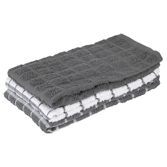 RITZ Terry Check Kitchen Towel Set, 3-Pack, 15" x 25", Grey