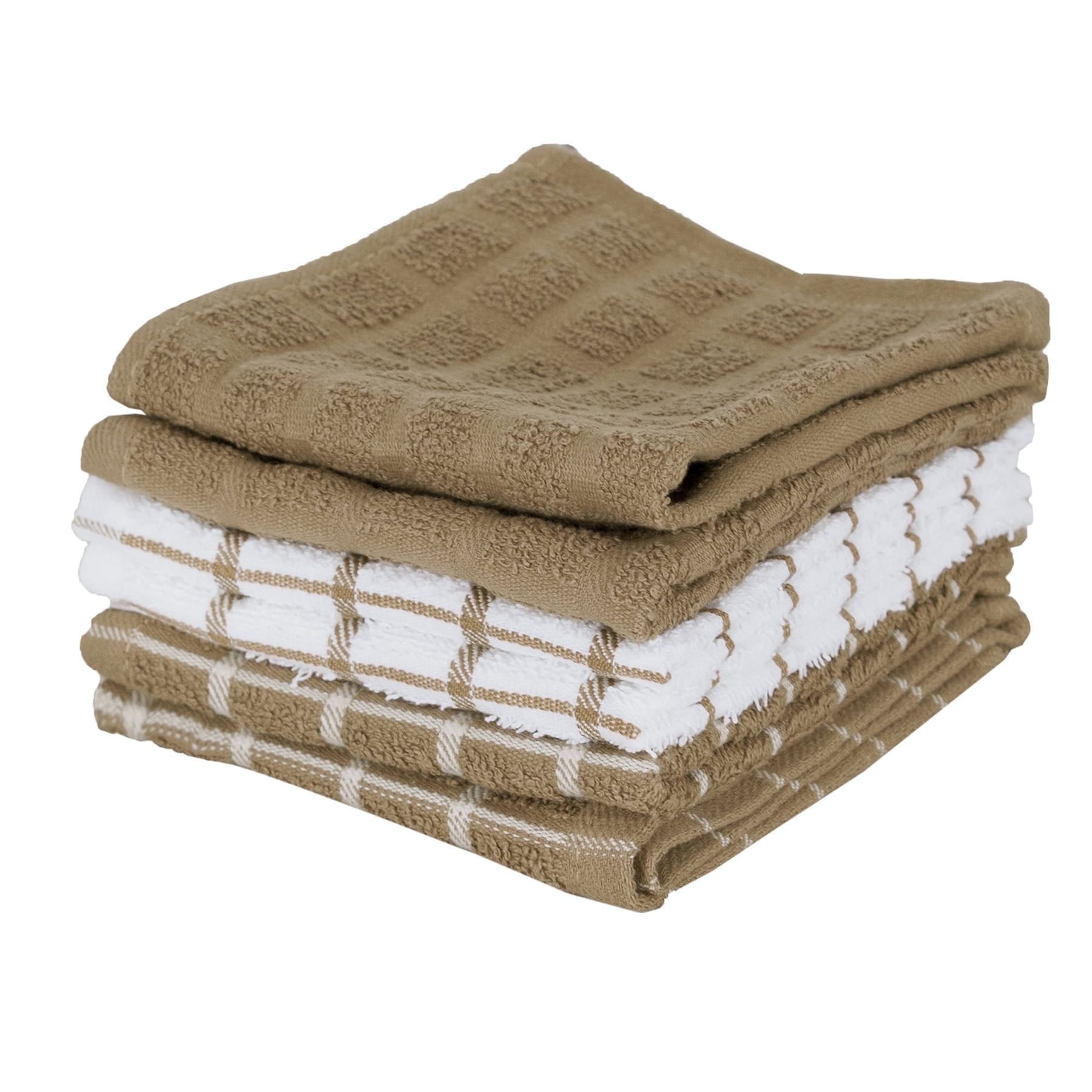 Mocha and White Terry Cotton Dish Cloth Set, 6-Pack