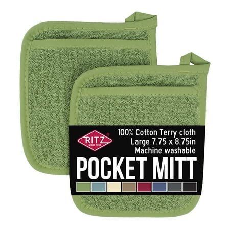RITZ Terry Pocket Mitt Pot Holder, Set of Two, Cactus