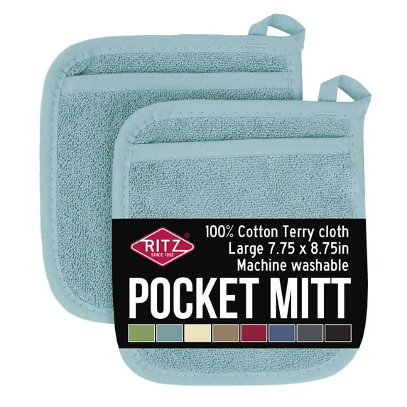RITZ Terry Pocket Mitt Pot Holder, Set of Two, Dew