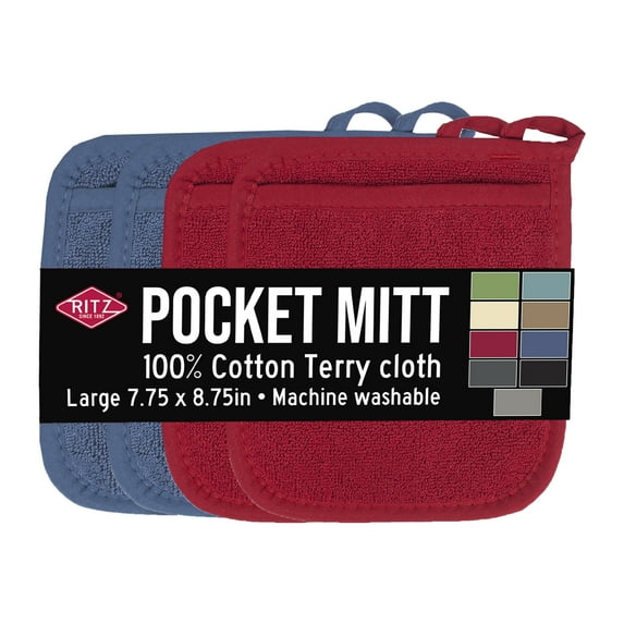 RITZ Terry Pocket Mitt Set, 4-Pack, Federal/Paprika