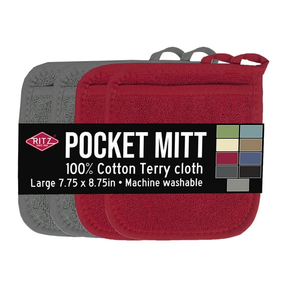 RITZ Terry Pocket Mitt Set, 4-Pack, Graphite/Paprika